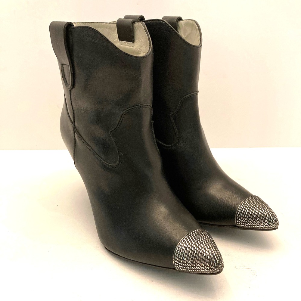PLOMO Sienna Black Leather Cap Toe Ankle Booties EU 37 Women's‎ 6.5